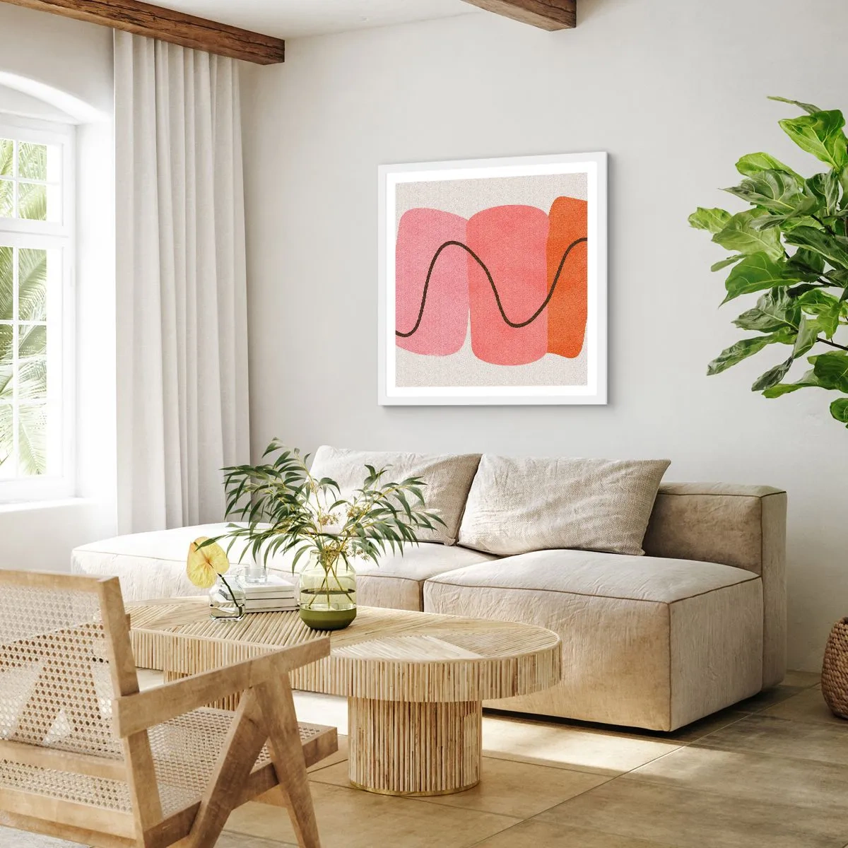 Poster in white frmae - Gentle Movement of forms - 60x60 cm