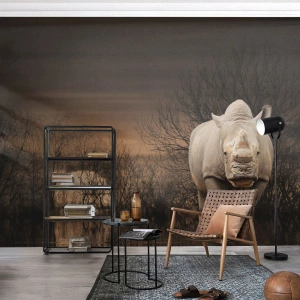 Photo Wallpaper Premium Sand - White against Nature - Rhinoceros, Animals, Africa - 500x350 cm