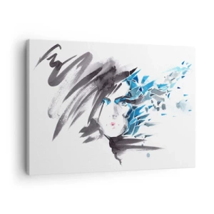 Canvas picture - Artistic watercolor face painting with blue accents - 70x50cm - Sensual Portrait in Grey and Blue - Modern wall decoration for the living room and bedroom ARTTOR