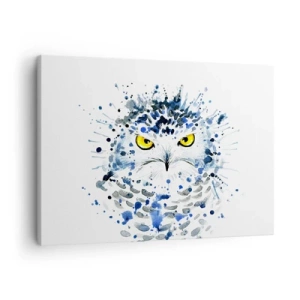Canvas picture - Abstract portrait of an owl in blue and yellow colors - 70x50cm - Straight in the Eyes - Modern wall decoration for the living room and bedroom ARTTOR