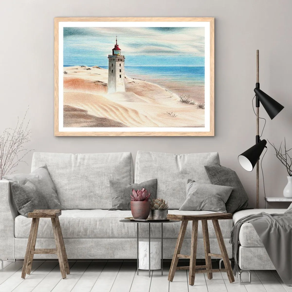 Poster in light oak frame - Always Staring at the Sea - 70x50 cm