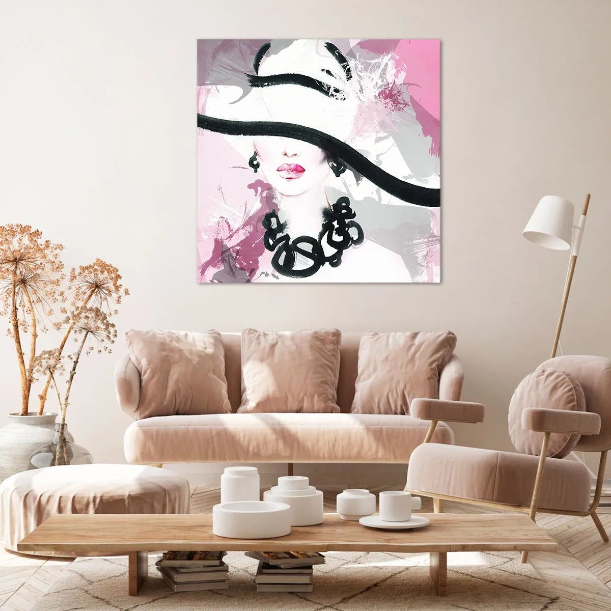 Canvas picture - Portrait of a Lady in Black and Pink - 50x50 cm