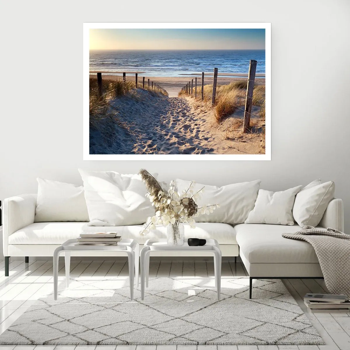 Poster - Sound of the Sea, Singing of the Birds, Wild Beach among Grass - 100x70 cm