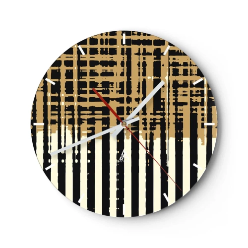 Wall clock - Clock on glass - Geometric abstraction in shades of beige and black - 30x30cm - Architectural Abstract - Modern wall decoration for the living room, kitchen, and bedroom ARTTOR