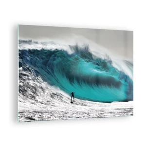 Glass picture - A surfer in front of a huge wave - 70x50cm - Challenge Accepted - Modern wall decoration for the living room and bedroom ARTTOR