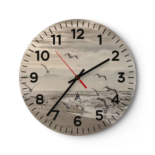 Wall clock - Clock on glass - Sound of the Sea, Singing of the Birds - 40x40 cm