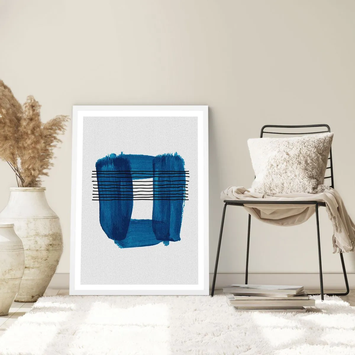 Poster in white frmae - Blue and Black Composition - 70x100 cm
