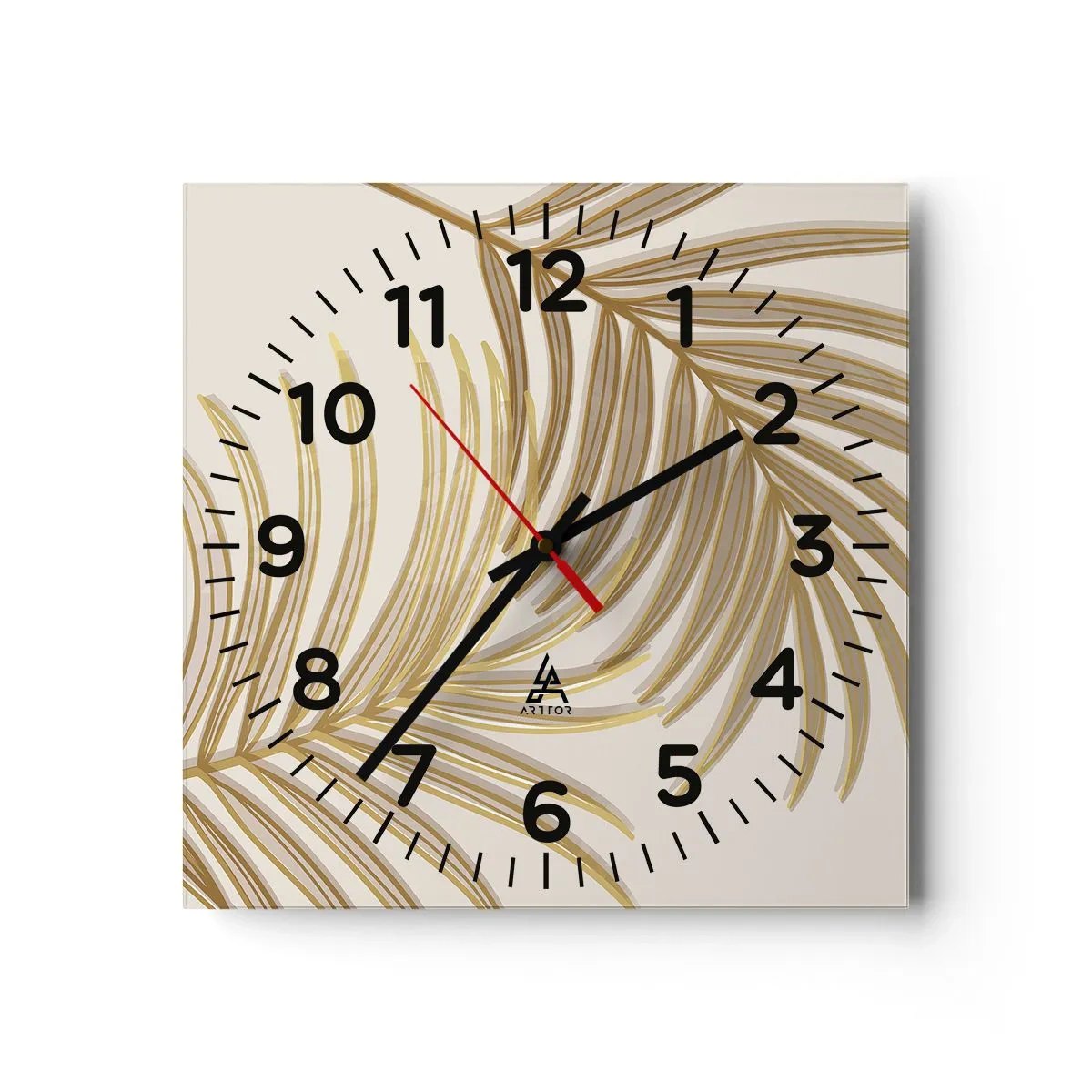 Wall clock - Clock on glass - Golden Palm! - 40x40 cm