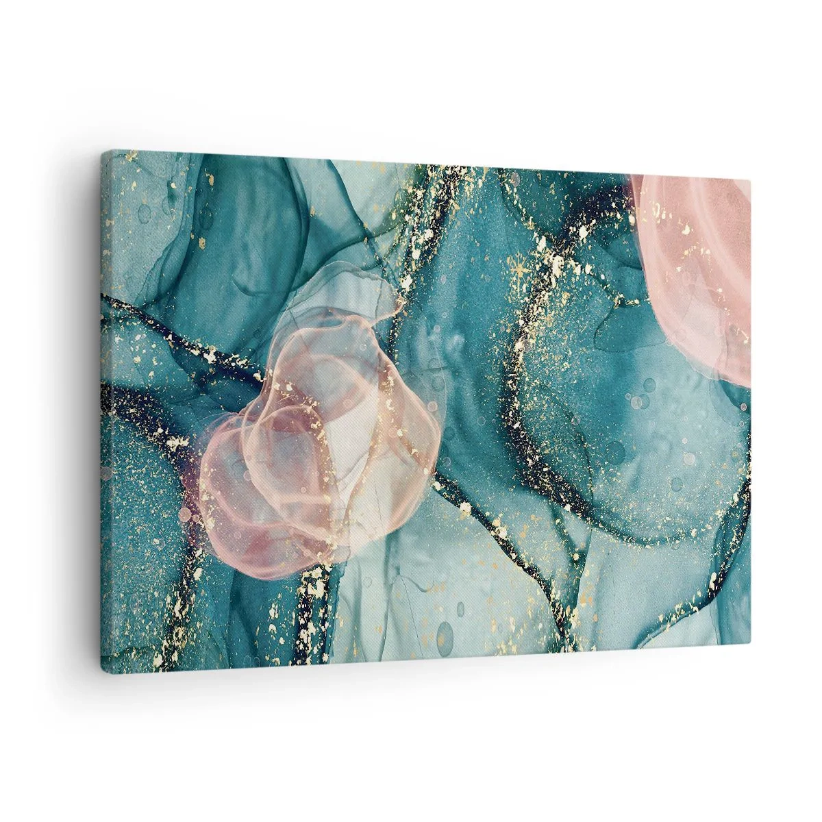 Canvas picture - An abstract composition in shades of turquoise and gold. - 70x50cm - Silm Blue, Tulle Pink - Modern wall decoration for the living room and bedroom ARTTOR