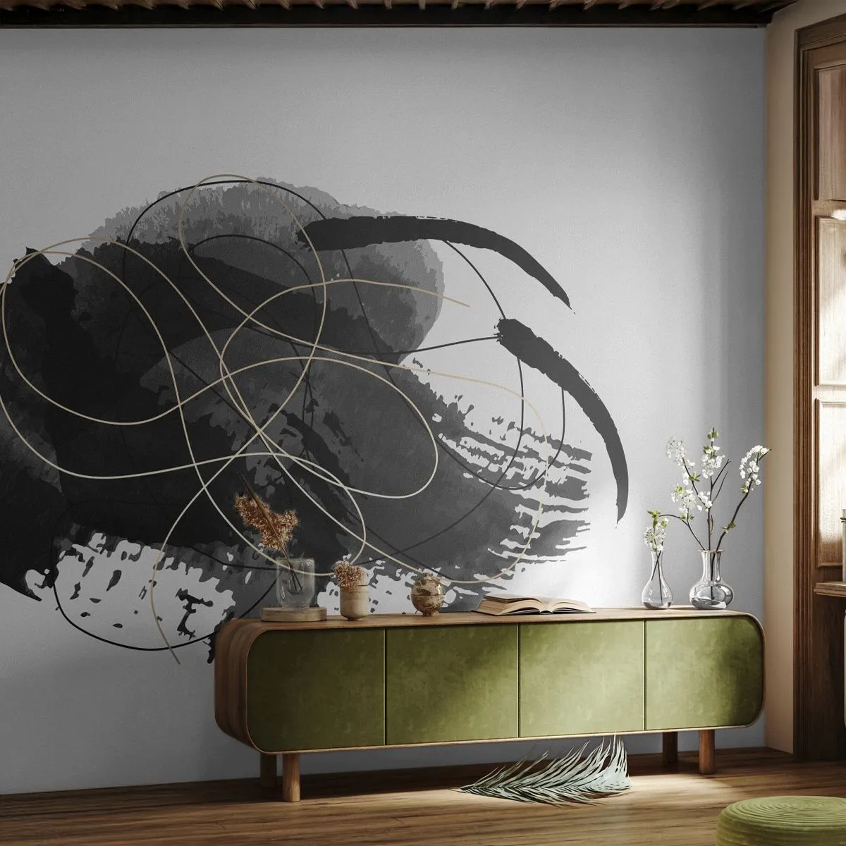 Photo Wallpaper Standard Eco - Made from Black - Abstraction, Piece, Modern Art - 200x140 cm