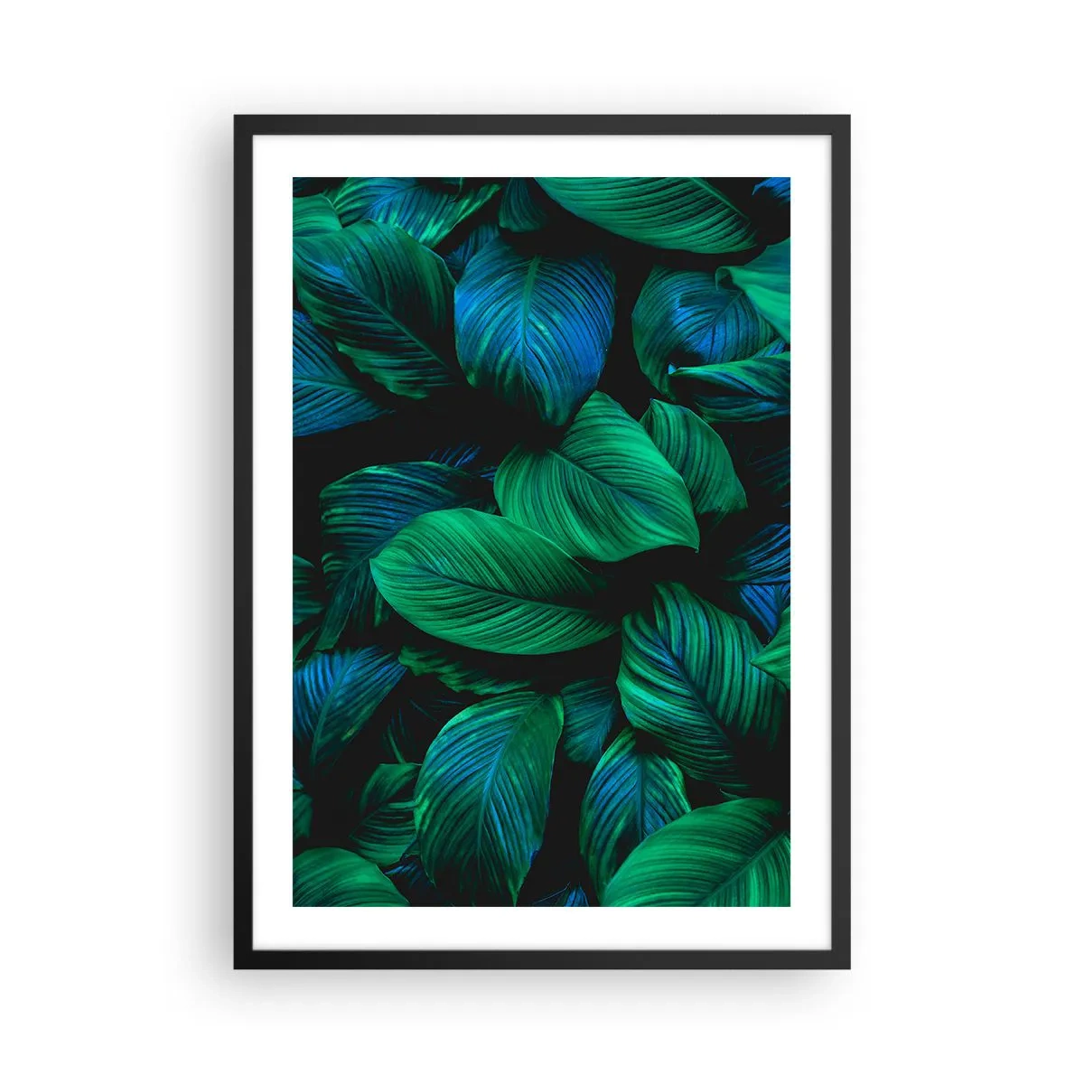 Poster in black frame - Green leaves in intense shades - 50x70cm - In a Green Crowd - Modern wall decoration for the living room and bedroom ARTTOR
