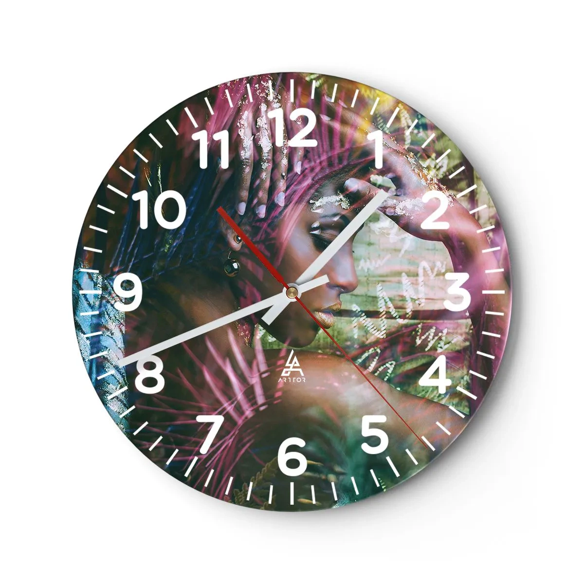 Wall clock - Clock on glass - Mother Nature in the Jungle - 30x30 cm