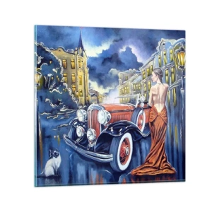 Glass picture - Nocturne in Blue and Coral - 40x40 cm