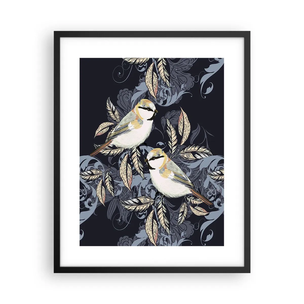 Poster in black frame - Blue and Yellow Chirp - 40x50 cm