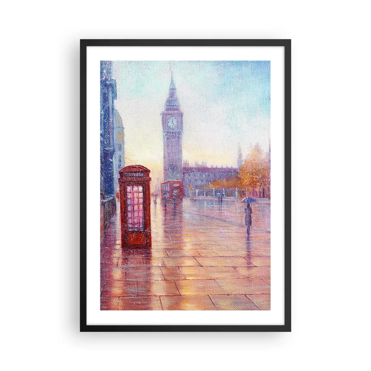 Poster in black frame - Big Ben and the red telephone box on a rainy day - 50x70cm - London Autumn Day - Modern wall decoration for the living room and bedroom ARTTOR