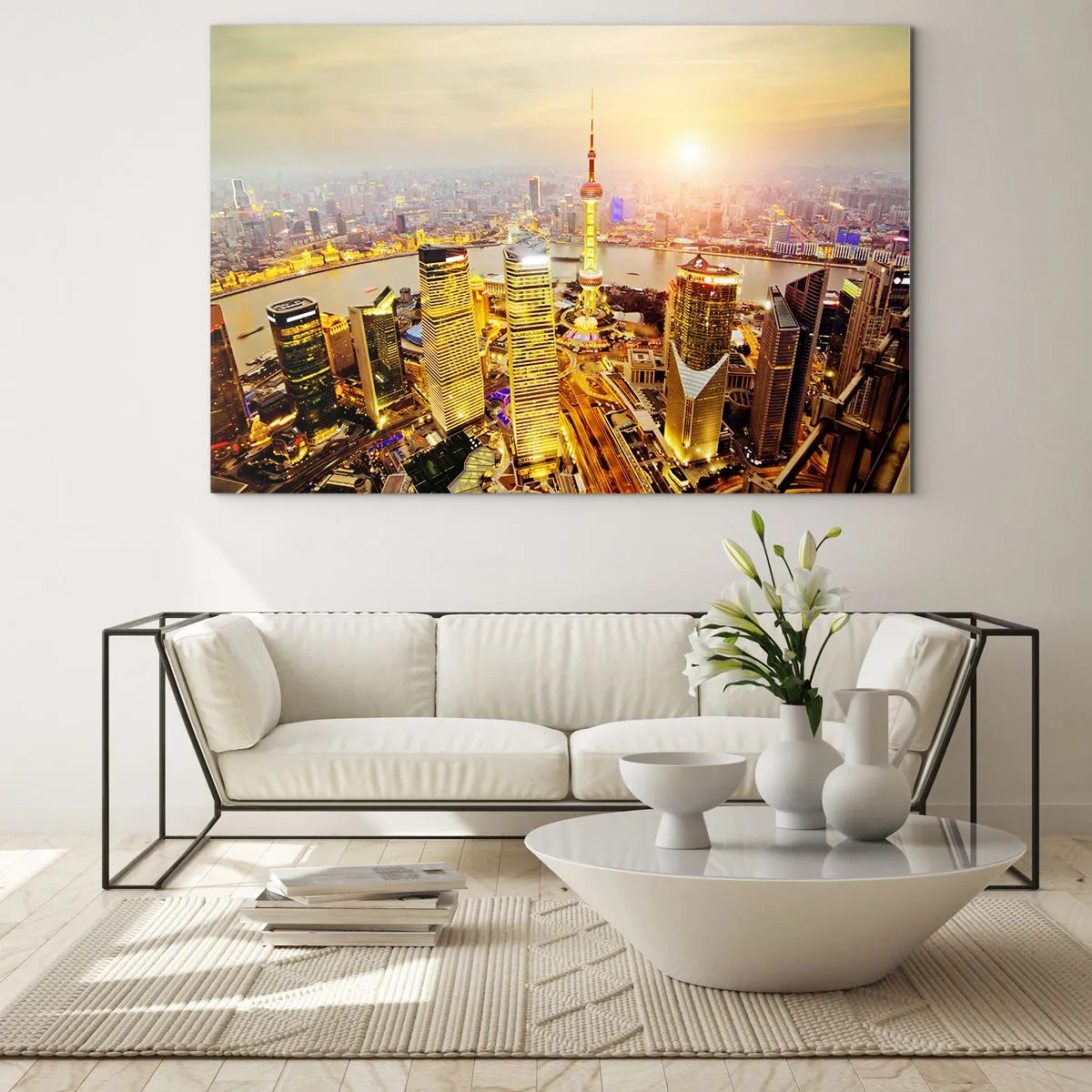 Glass picture - Panorama of the city at sunset with skyscrapers - 70x50cm - Asian Dream - Modern wall decoration for the living room and bedroom ARTTOR