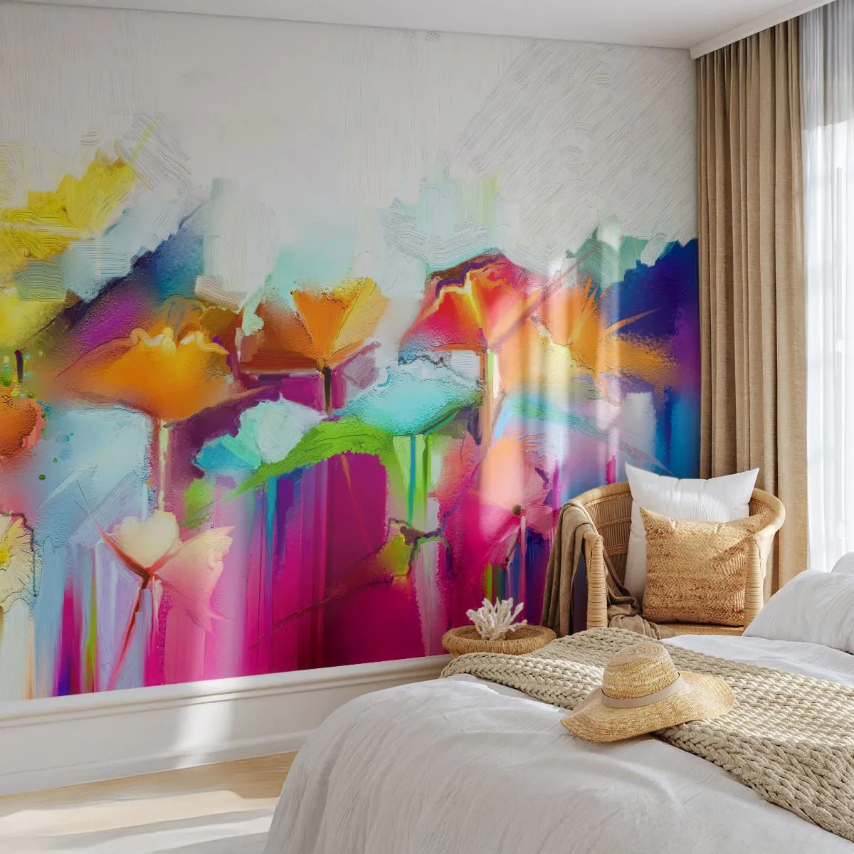 Photo Wallpaper Premium Canvas - Rainbow Has Bloomed - Abstraction, Flowers, Piece - 150x105 cm