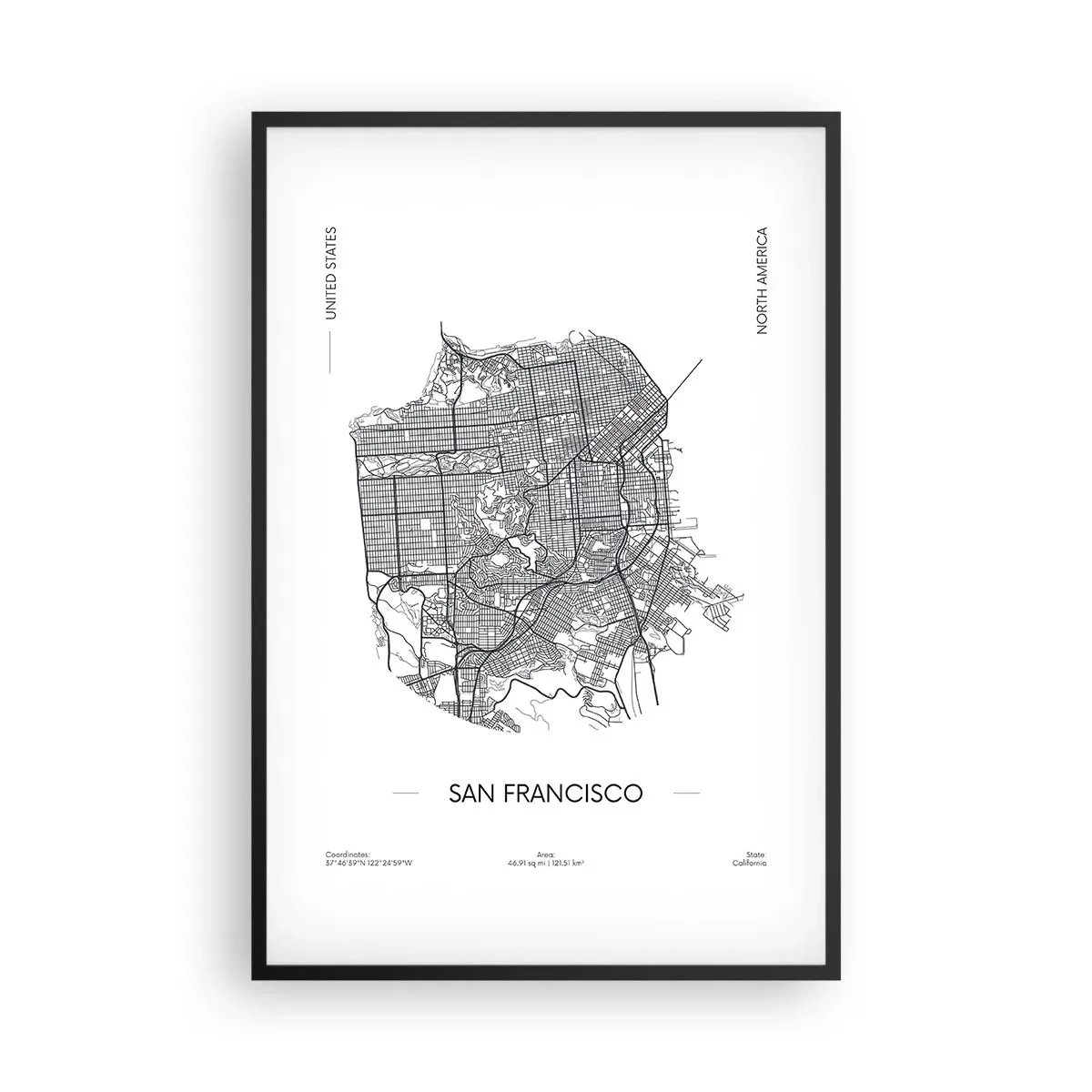 Poster in black frame - Anatomy of San Francisco - 61x91 cm