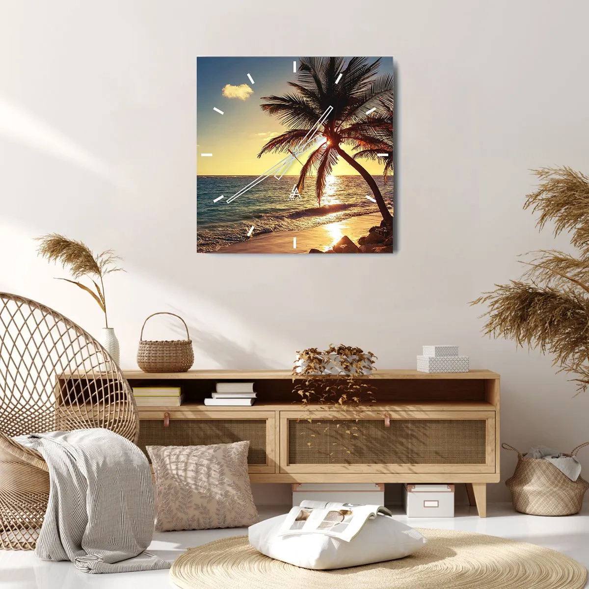 Wall clock - Clock on glass - Summer Under Palms - 40x40 cm