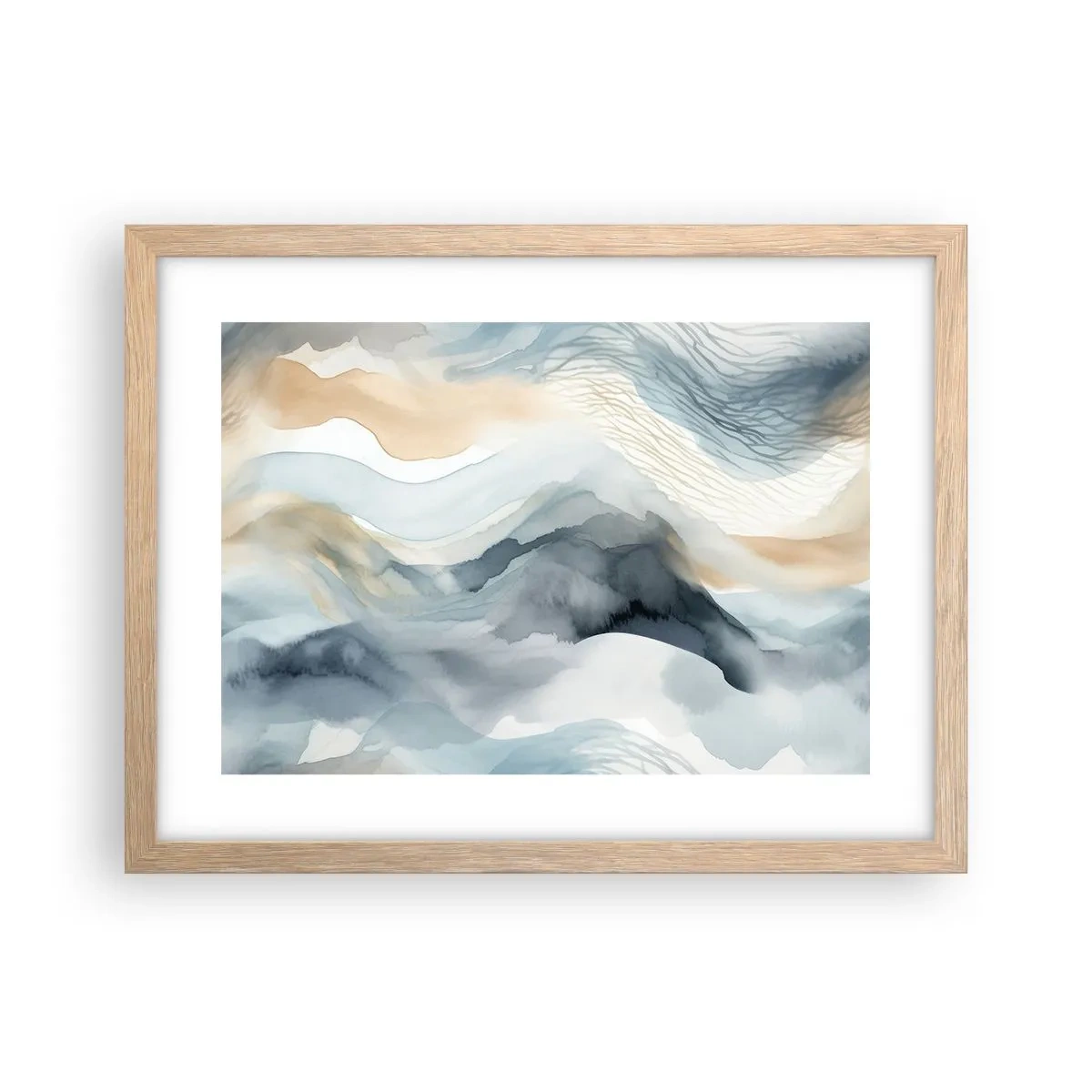 Poster in light oak frame - Snowy and Foggy Abstract - 40x30 cm