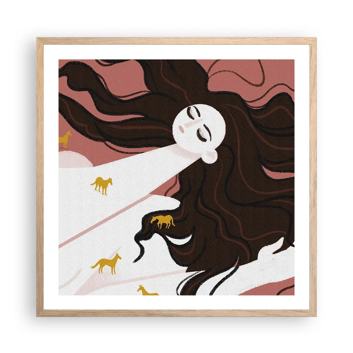 Poster in light oak frame - Dream of a Golden Horse - 60x60 cm