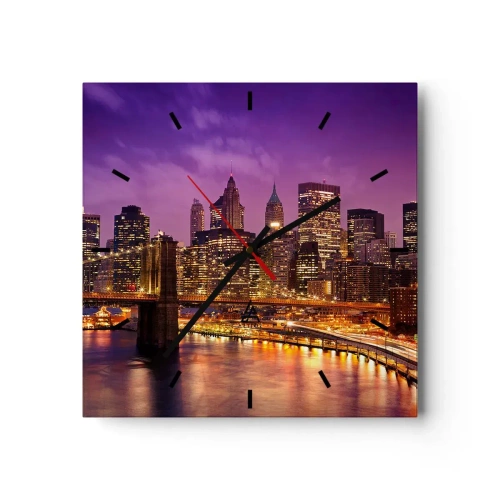 Wall clock - Clock on glass - Violet and Gold Manhattan - 30x30 cm