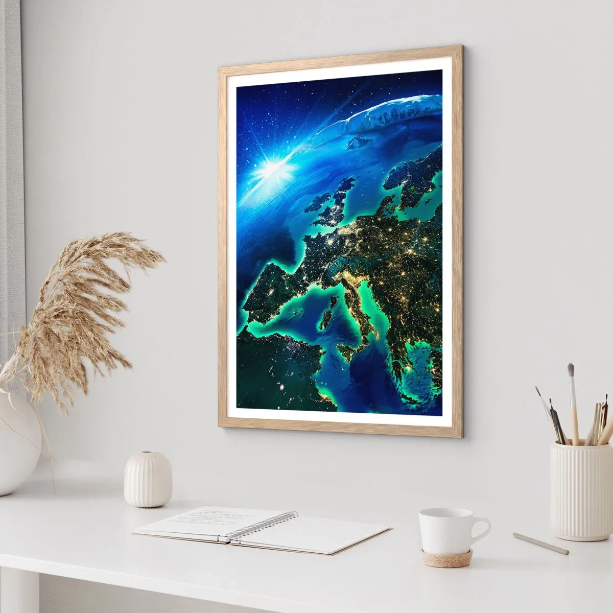 Poster in light oak frame - Sparkling Europe - 70x100 cm