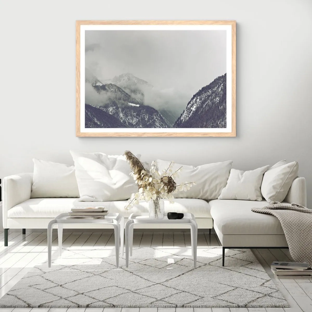 Poster in light oak frame - Foggy valley - 40x30 cm
