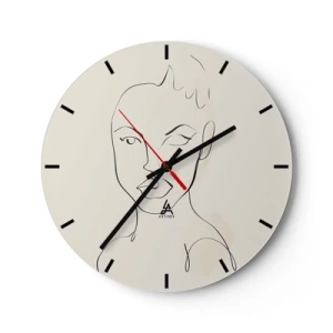 Wall clock - Clock on glass - A minimalist portrait of a woman's face - 30x30cm - Outline of Sensuality - Modern wall decoration for the living room, kitchen, and bedroom ARTTOR