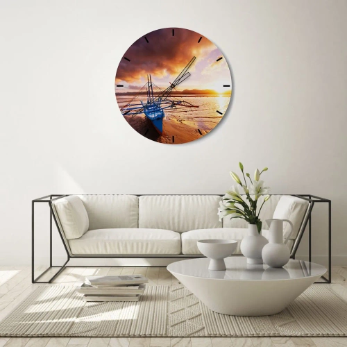 Wall clock - Clock on glass - After a Long Day, Stretching on the Sand - 40x40 cm