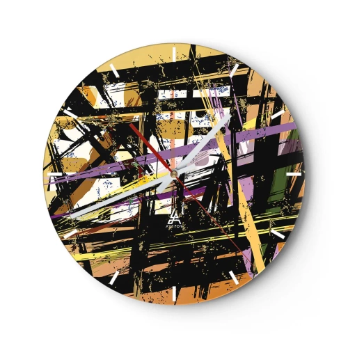 Wall clock - Clock on glass - Dynamic abstract lines and shapes in dark and light tones. - 30x30cm - Sharp Cuts - Modern wall decoration for the living room, kitchen, and bedroom ARTTOR