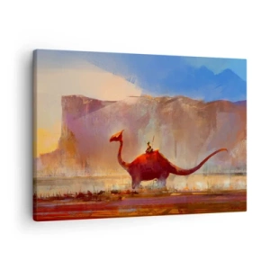 Canvas picture - A fantasy scene with a rider on a prehistoric creature - 70x50cm - If They Hadn't Gone Extinct - Modern wall decoration for the living room and bedroom ARTTOR