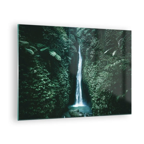 Glass picture - A waterfall amidst dense tropical vegetation - 70x50cm - Tropical Spring - Modern wall decoration for the living room and bedroom ARTTOR