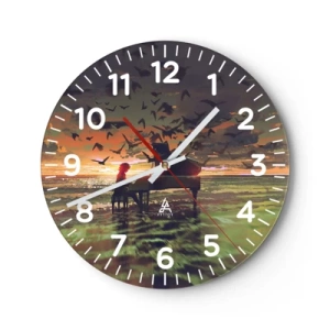 Wall clock - Clock on glass - Concert for Piano and Waves - 40x40 cm