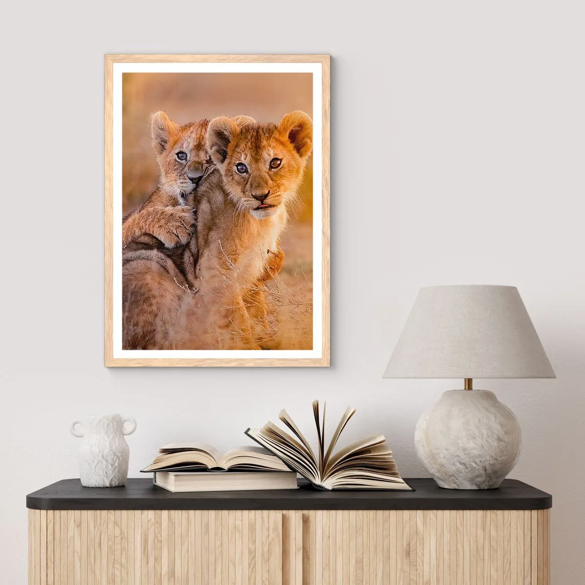 Poster in light oak frame - Do Not Disturb! We Are Playing - 70x100 cm