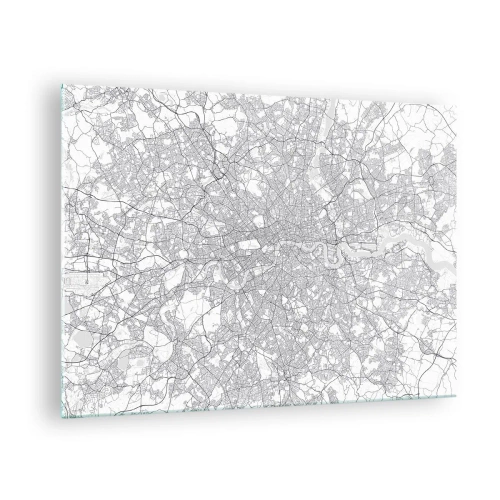 Glass picture - A black and white map with a dense street grid in a minimalist style. - 70x50cm - Map of London Maze - Modern wall decoration for the living room and bedroom ARTTOR
