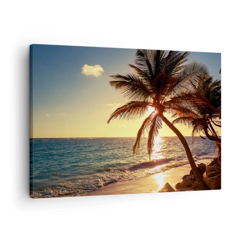 Canvas picture - Tropical sunset over a beach with palm trees - 70x50cm - Summer Under Palms - Modern wall decoration for the living room and bedroom ARTTOR