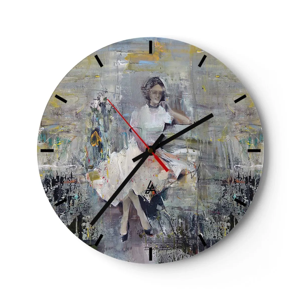 Wall clock - Clock on glass - A woman in an impressionist-style dress - 30x30cm - Classical and Modern - Modern wall decoration for the living room, kitchen, and bedroom ARTTOR