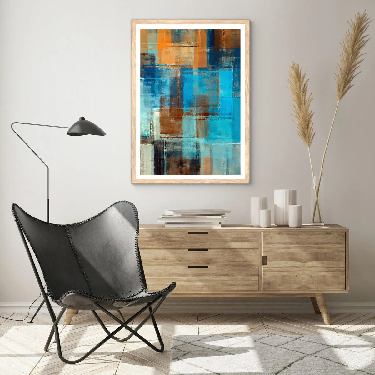 Poster in light oak frame - Through Blue Curtain - 40x50 cm