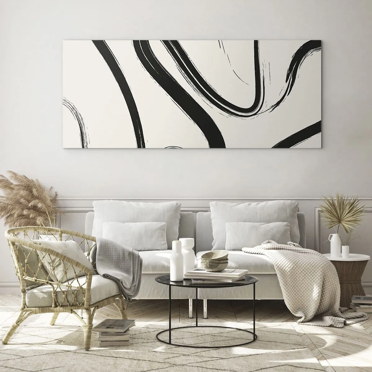 Glass picture - Black and White Fancy - 100x40 cm