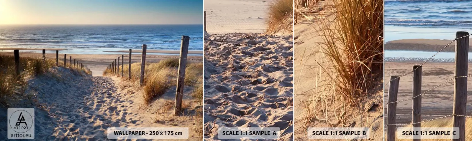 Photo Wallpaper Sample Standard Eco - Sound of the Sea, Singing of the Birds, Wild Beach among Grass - Landscape, Beach, Dunes - 100x30 cm