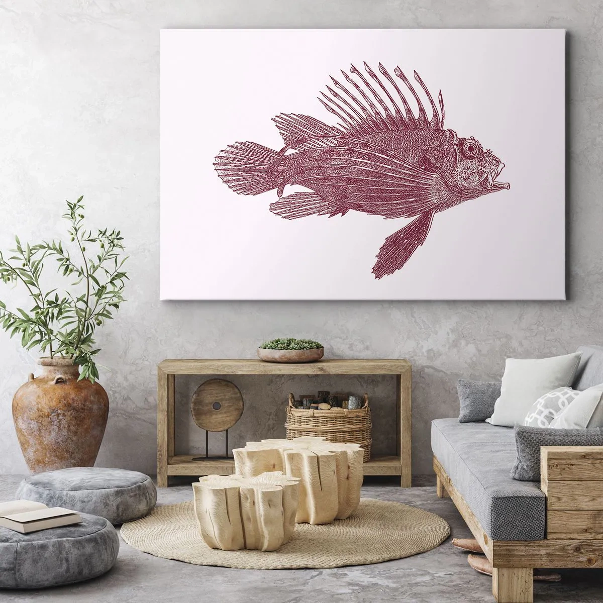 Canvas picture - Drawing of a fish in a red shade - 70x50cm - Dweller of Exotic Waters - Modern wall decoration for the living room and bedroom ARTTOR