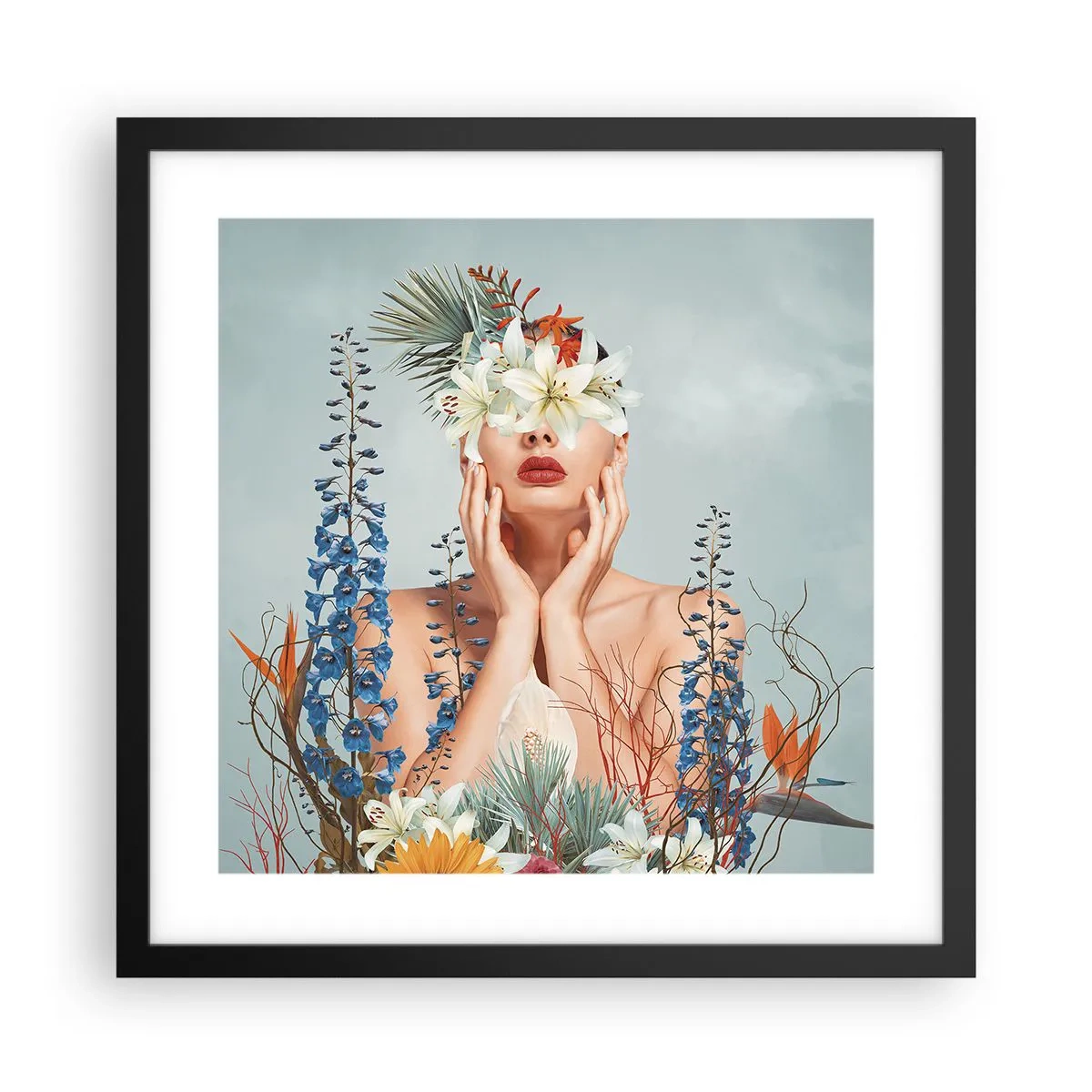 Poster in black frame - Woman – Flower - 40x40 cm