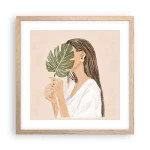 Poster in light oak frame - Mysterious Portrait with a Fan - 40x40 cm