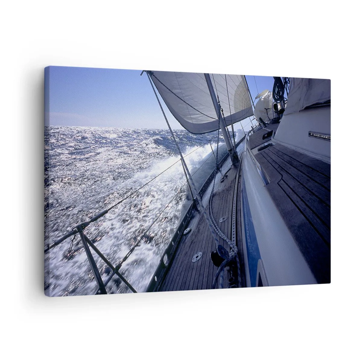 Canvas picture - A sailboat in a stormy sea with white sails and a wooden deck. - 70x50cm - I Know What Being a Bird Means - Modern wall decoration for the living room and bedroom ARTTOR