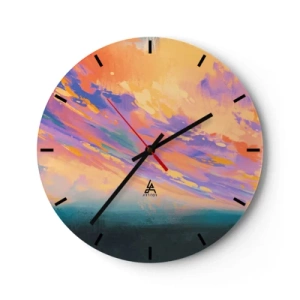 Wall clock - Clock on glass - Abstract sunset in pastel colors - 30x30cm - Power of Attraction - Modern wall decoration for the living room, kitchen, and bedroom ARTTOR