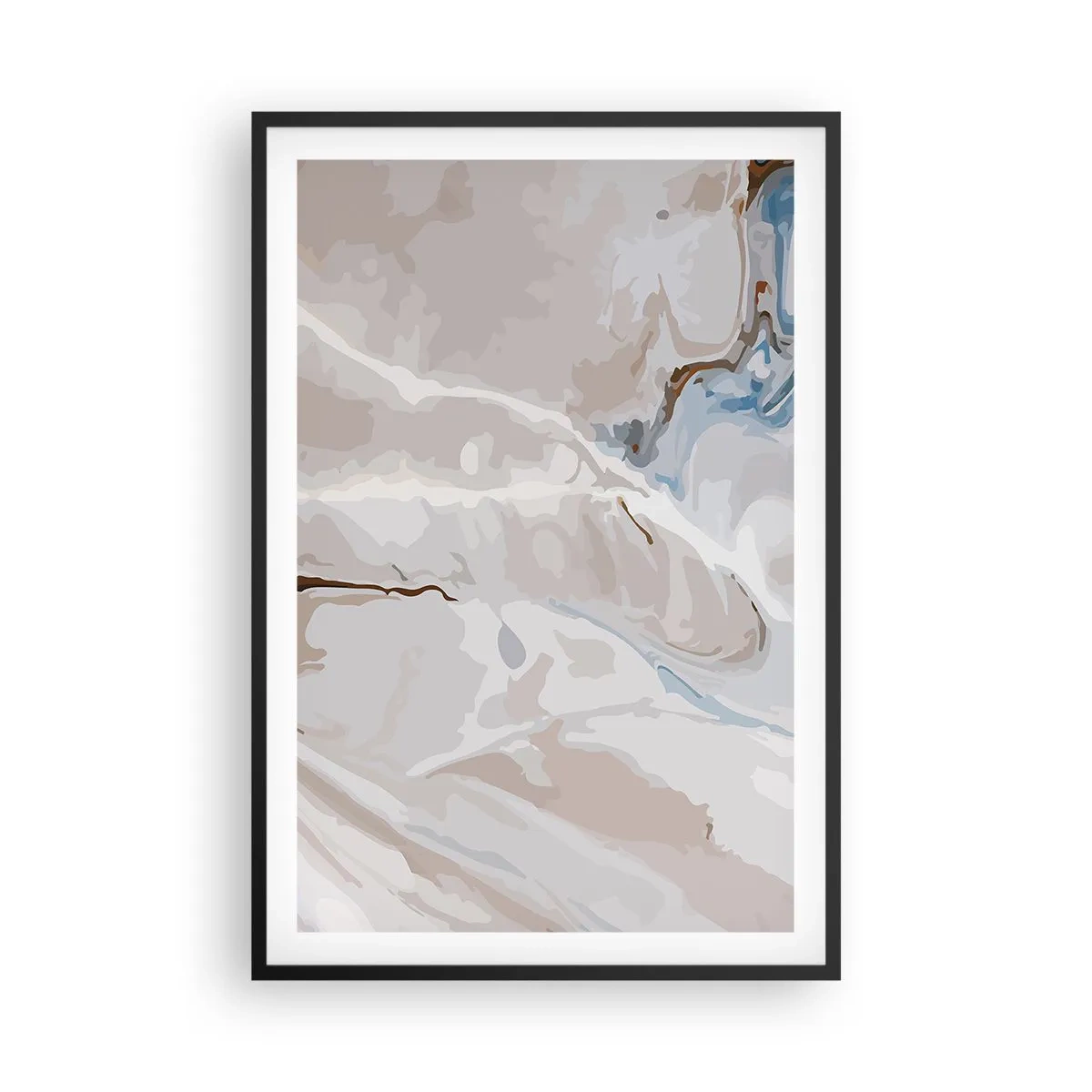 Poster in black frame - Blue Meanders under White - 61x91 cm