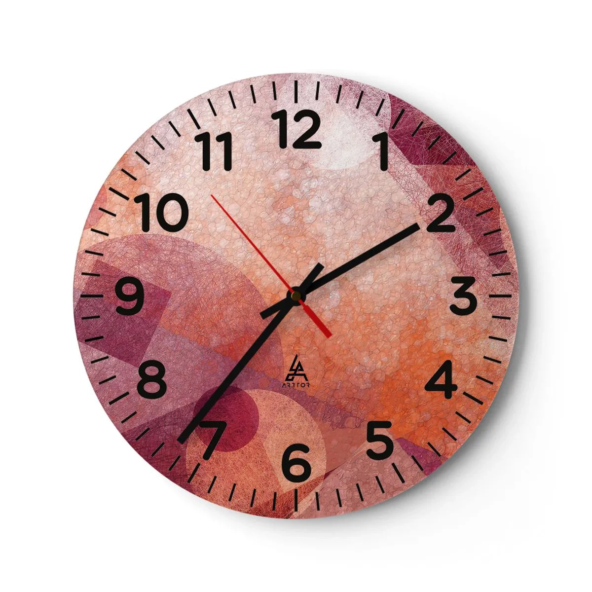 Wall clock - Clock on glass - Geometrical Transformation in Pink - 40x40 cm