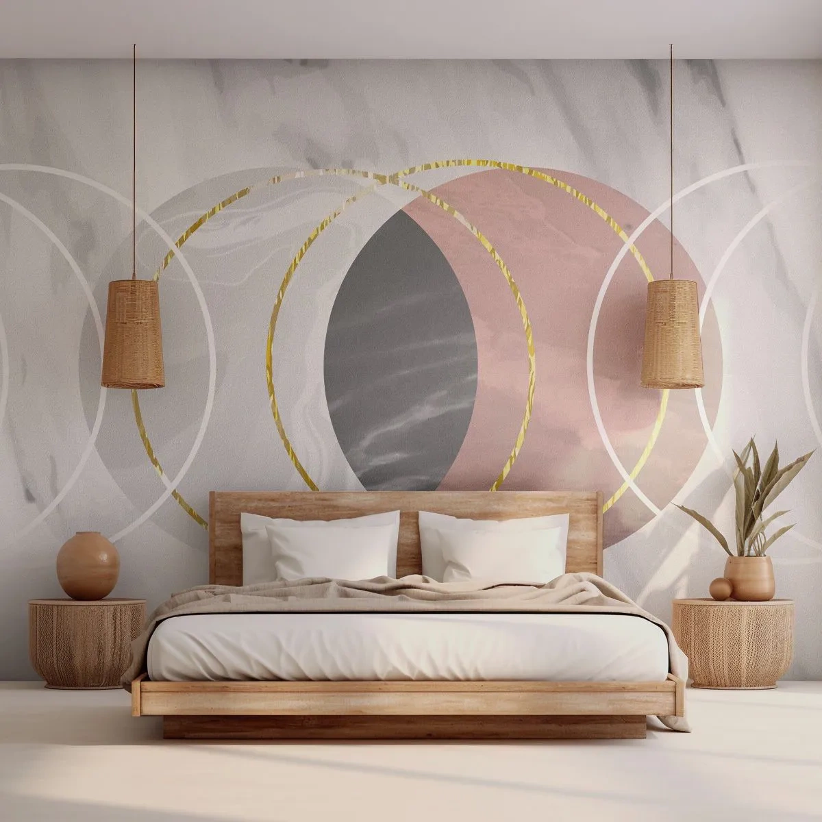 Photo Wallpaper Standard Eco - Modern abstraction with circles on a marble-like background - 100x70cm - Music of the Spheres - Modern wall decoration for the living room and bedroom ARTTOR