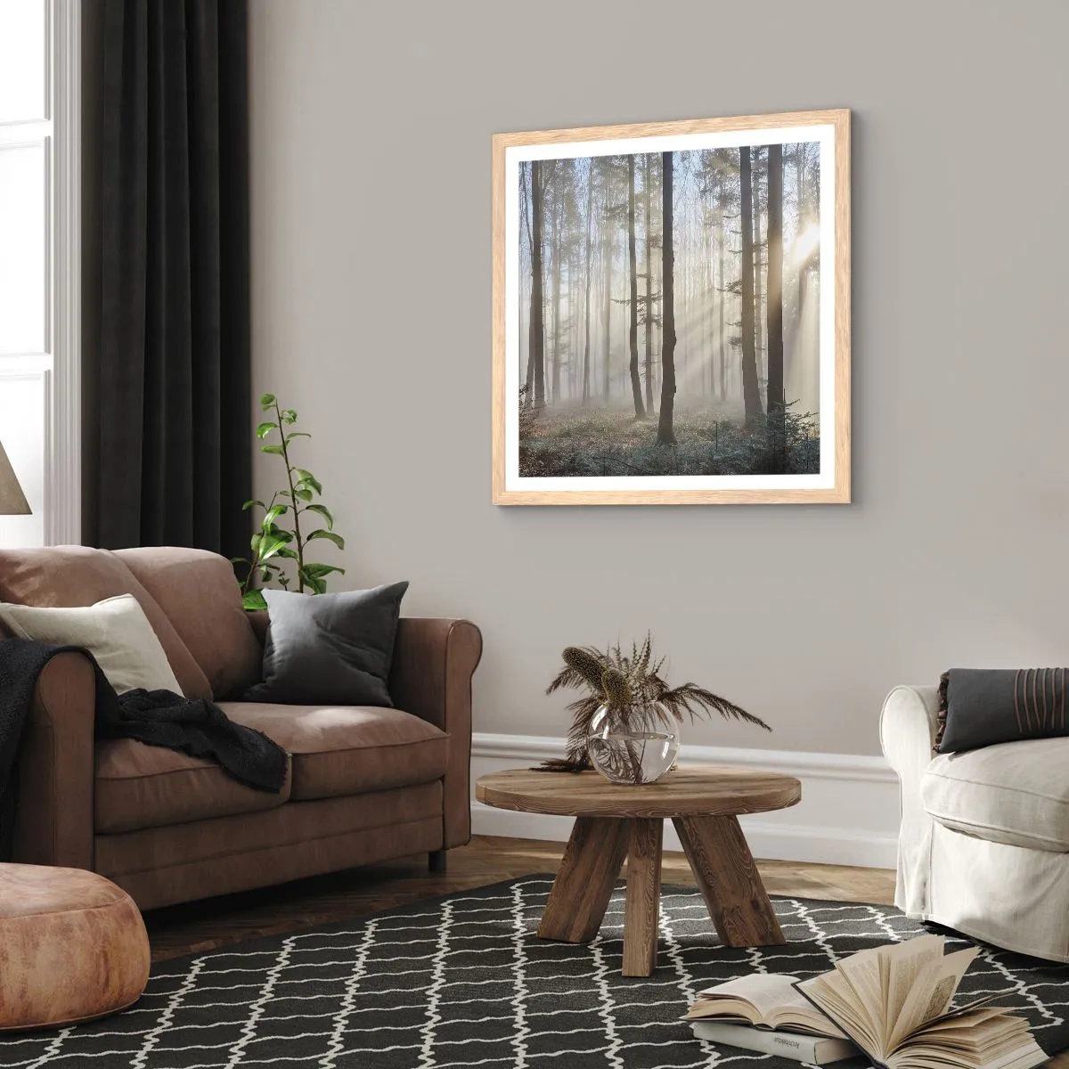 Poster in light oak frame - Fog Has Woken up Too - 50x50 cm